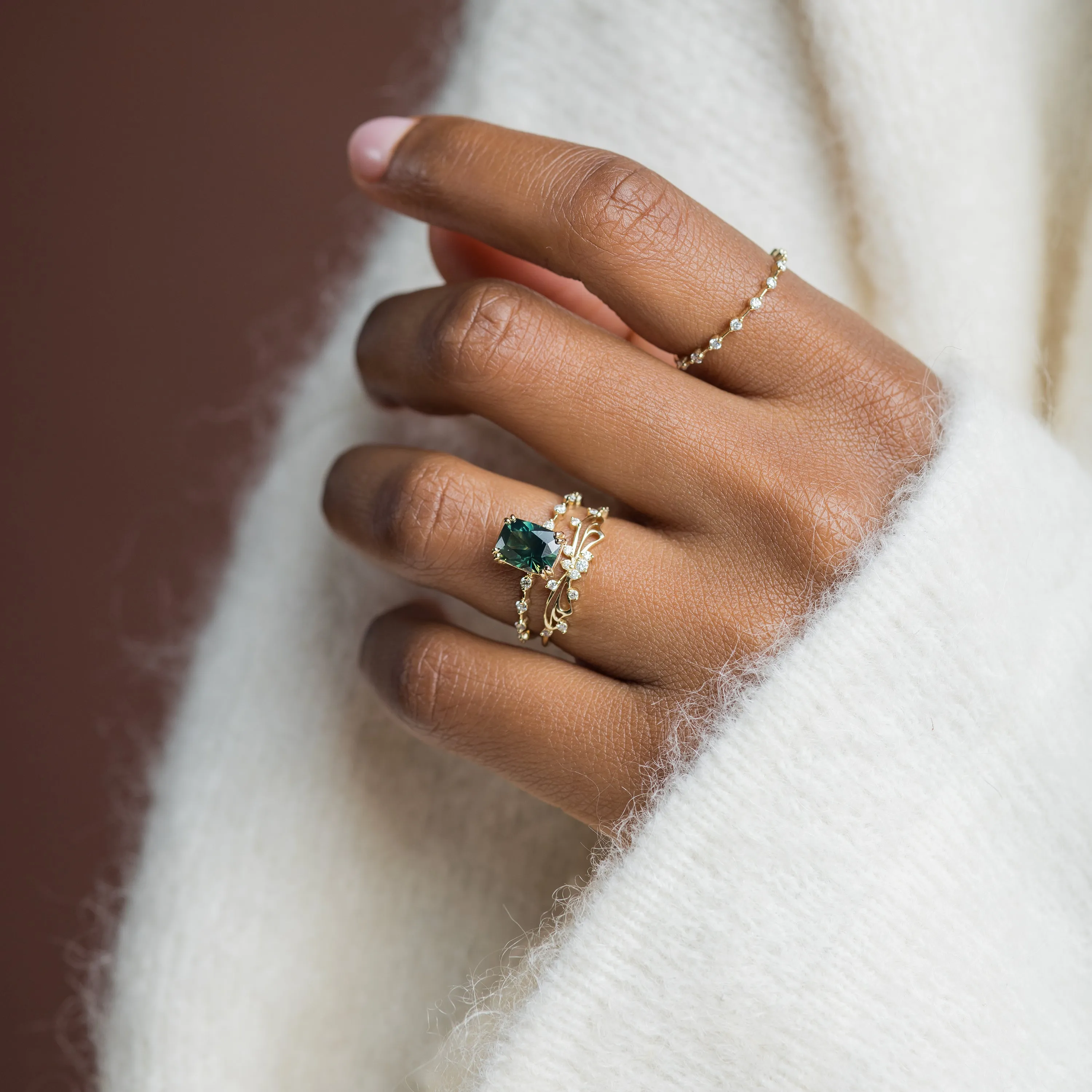 Distance Ring, 2.02ct. Bluish Green Thai Sapphire