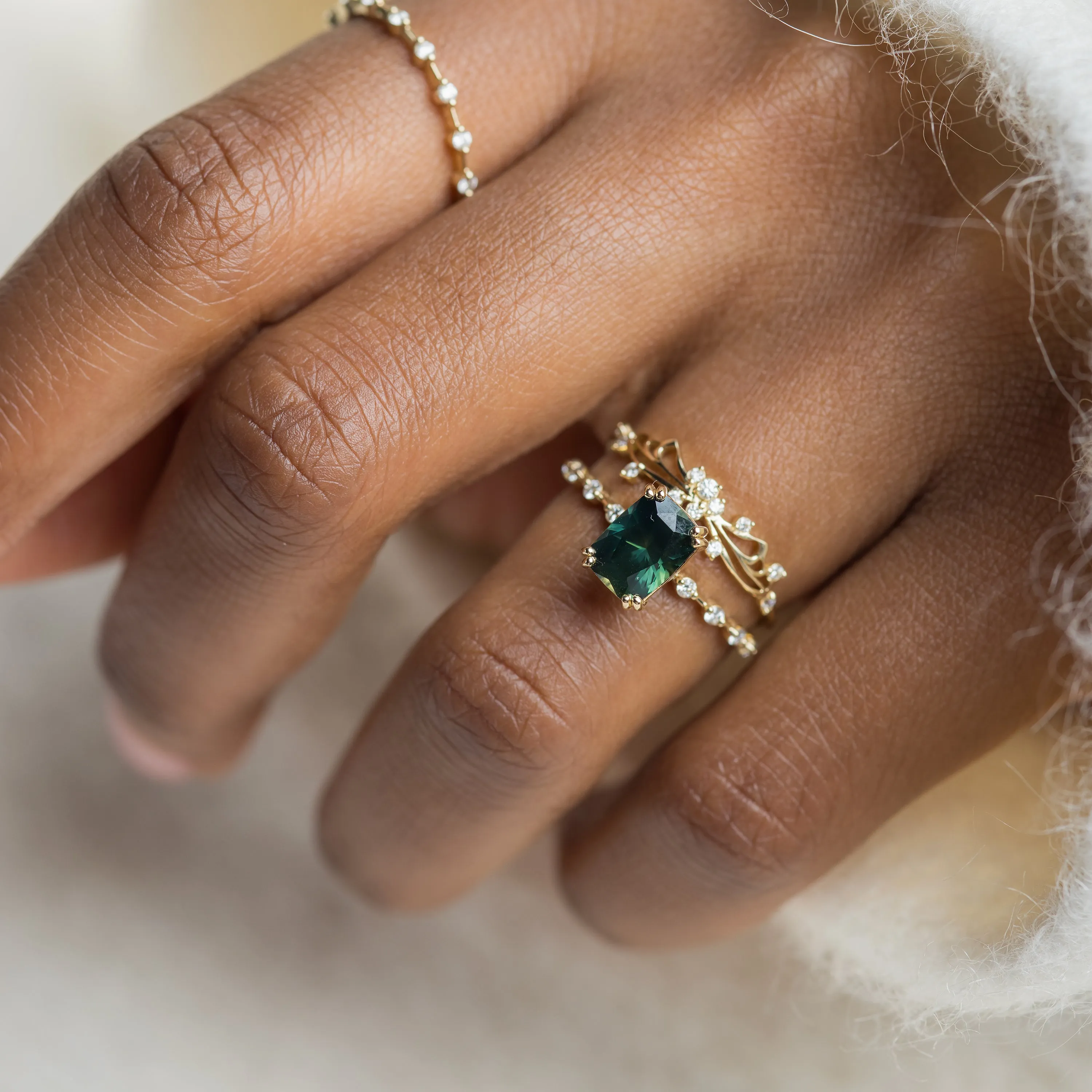 Distance Ring, 2.02ct. Bluish Green Thai Sapphire