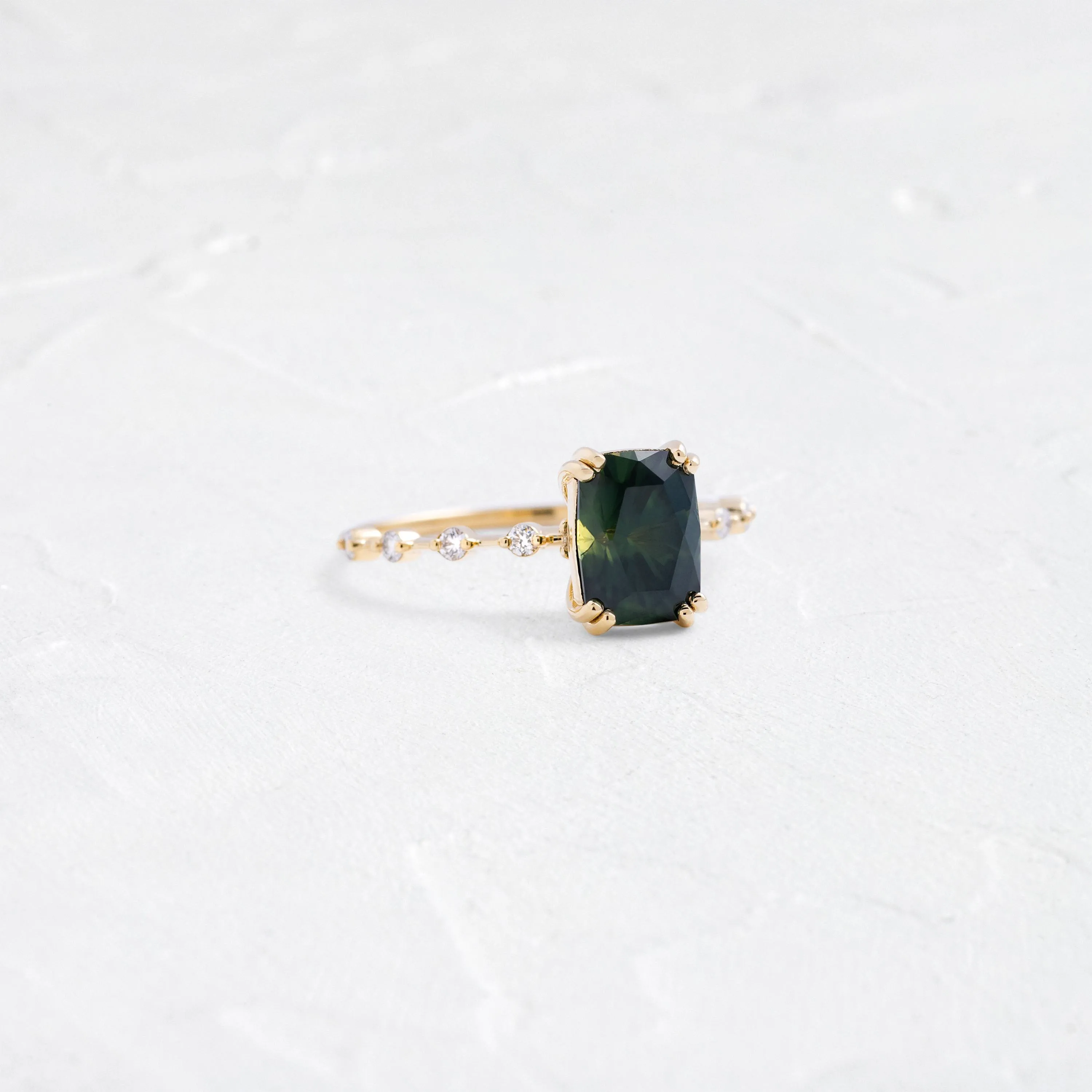 Distance Ring, 2.02ct. Bluish Green Thai Sapphire