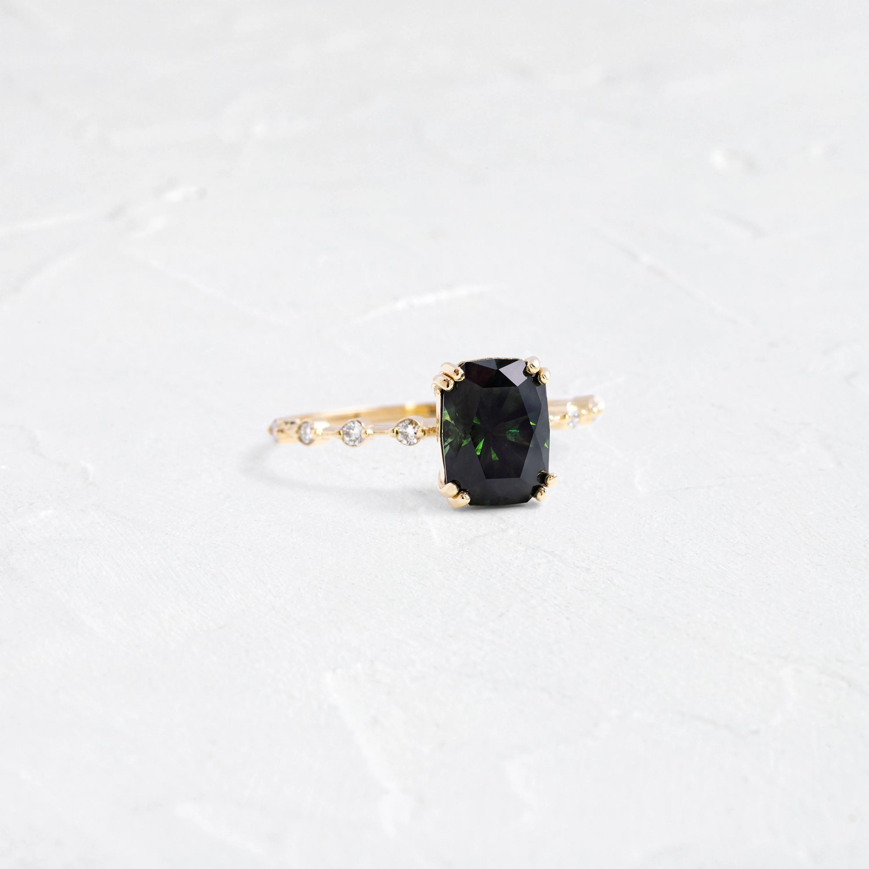 Distance Ring, 2.38ct. Dark Bluish-Green Thai Sapphire