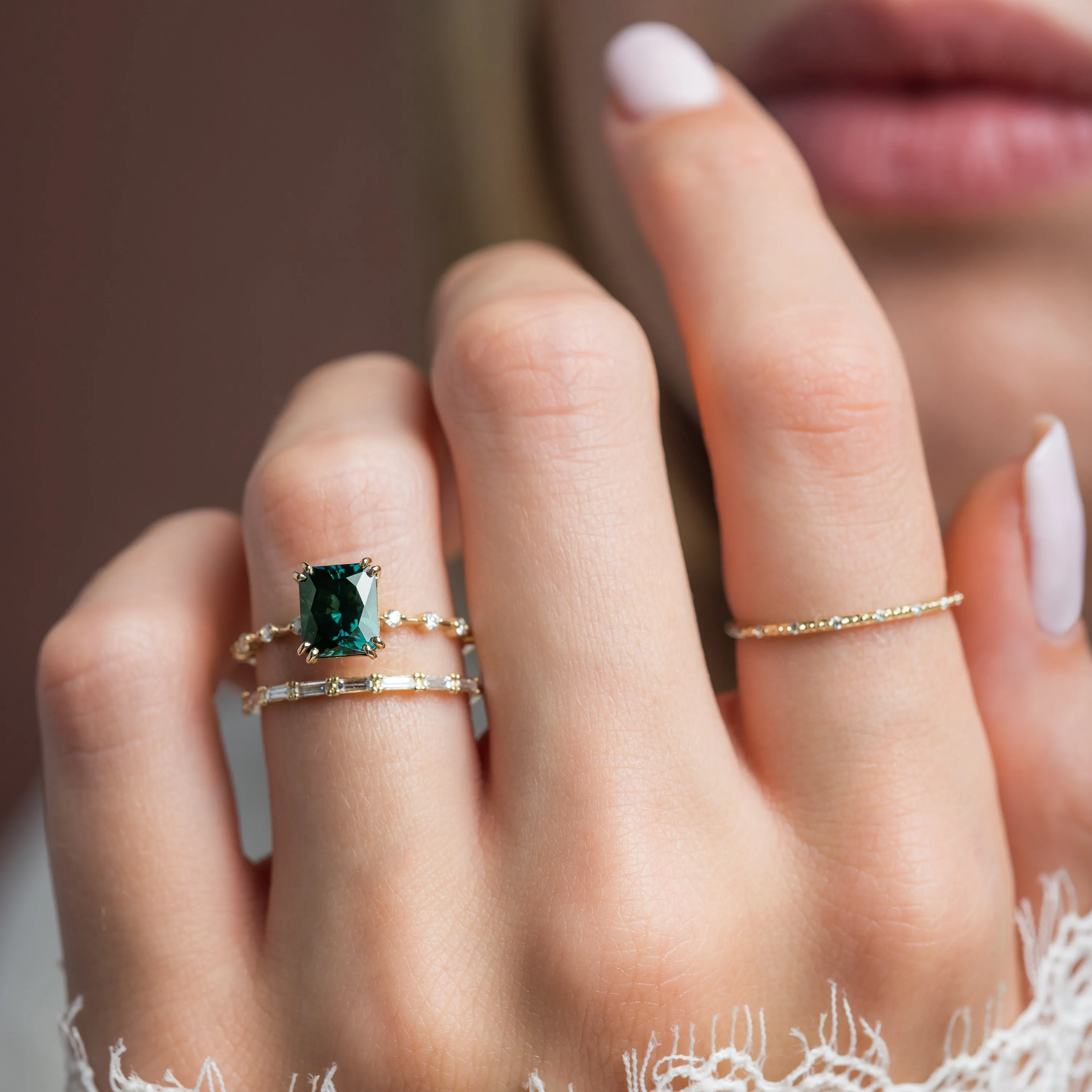 Distance Ring, 2.63ct. Green-Blue Australian Sapphire