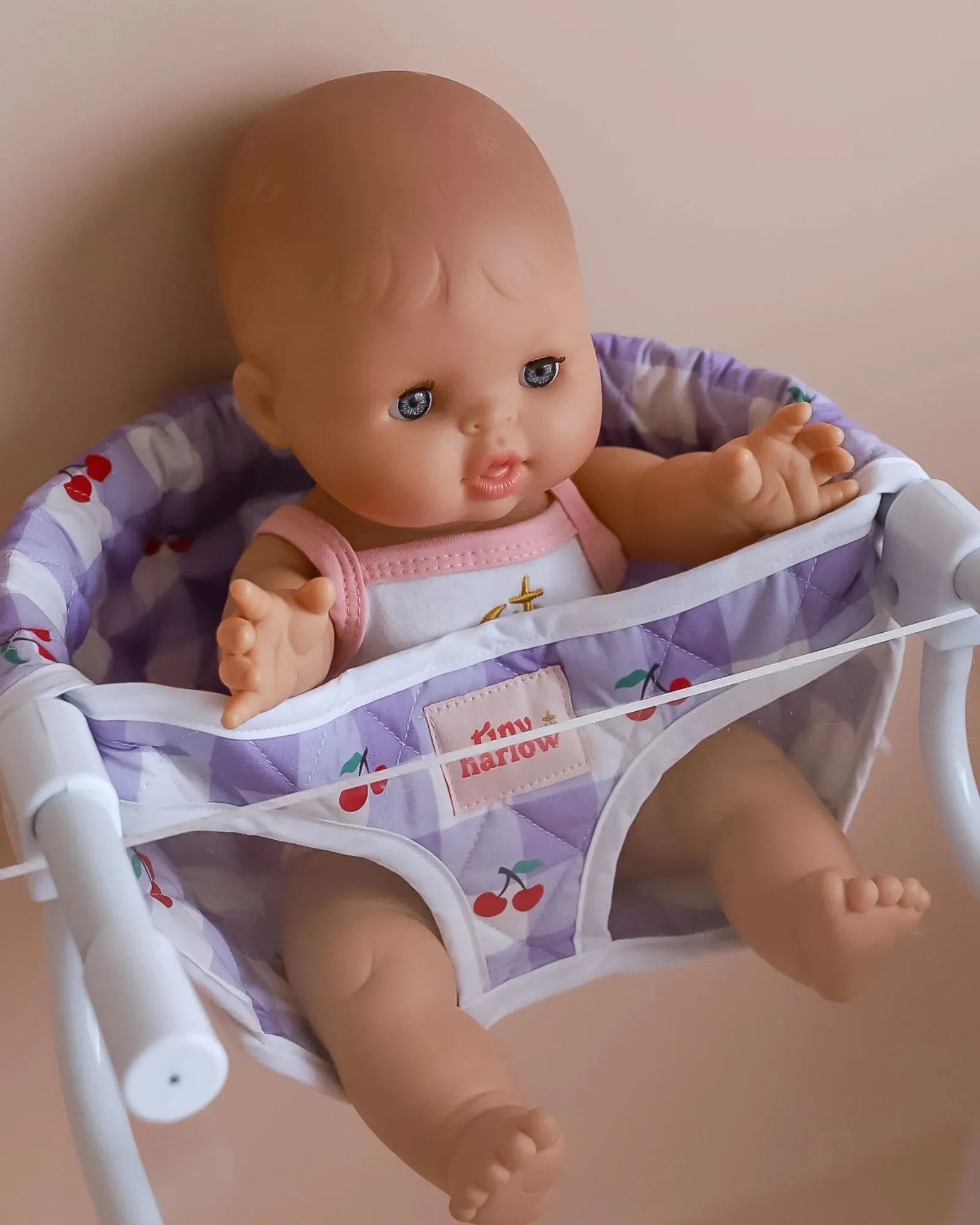 Doll Table Highchair - Lilac & Cherry Gingham