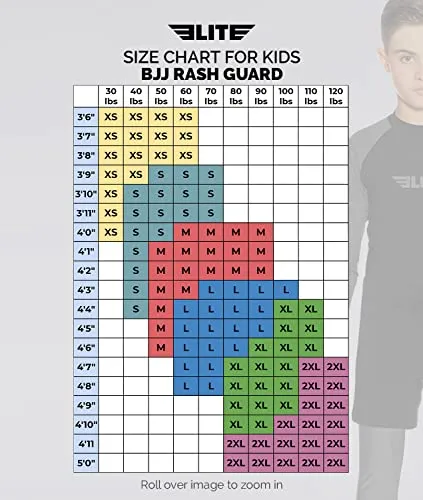 Elite Sports Rash Guards for Boys and Girls, Full Sleeve Compression BJJ Kids and Youth Rash Guard (Grey, Large)
