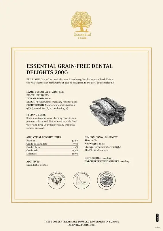 ESSENTIAL 'GRAIN FREE DENTAL DELIGHTS' DOG TREAT