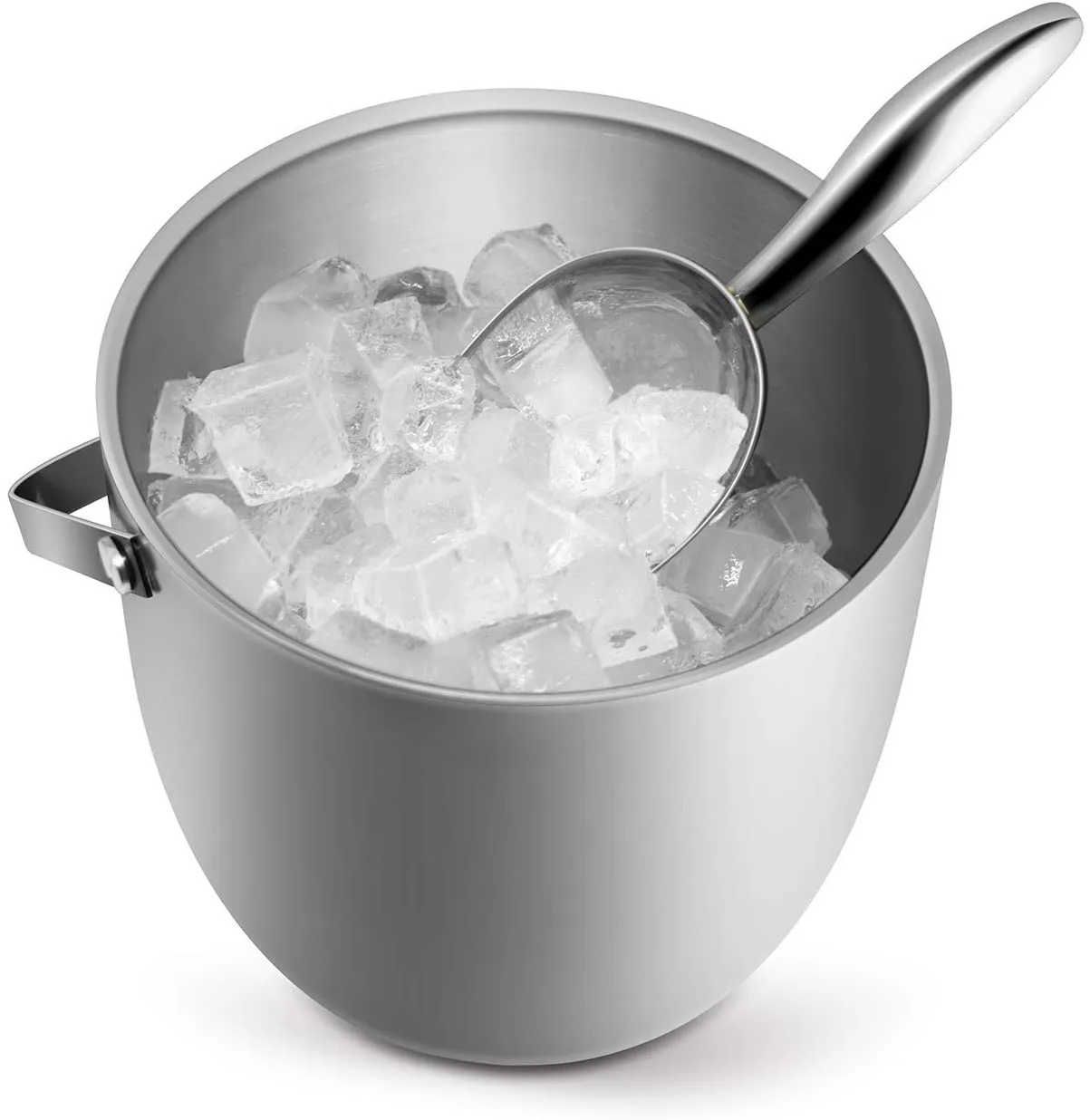 Fortune Candy Insulated Ice Bucket, Double Walled Stainless Steel Ice Bucket with Ice Tongs, Scoop, Lid, and Exclusive Handmade Nylon Holder, 2.8 L (Black)