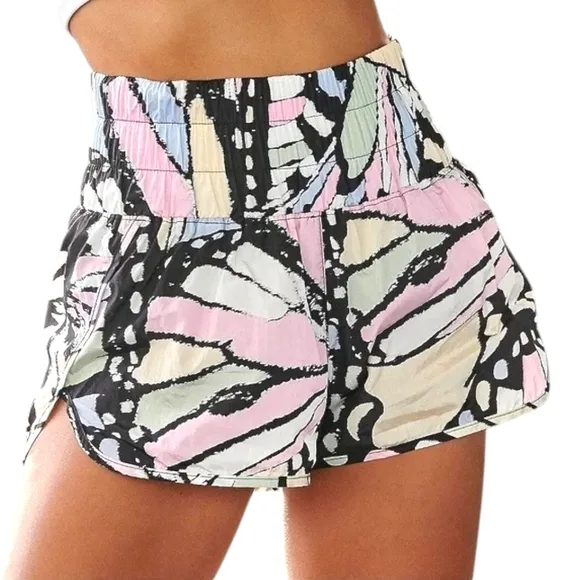 Free People The Way Home Printed Shorts High Waist Butterfly Print Multicolor M