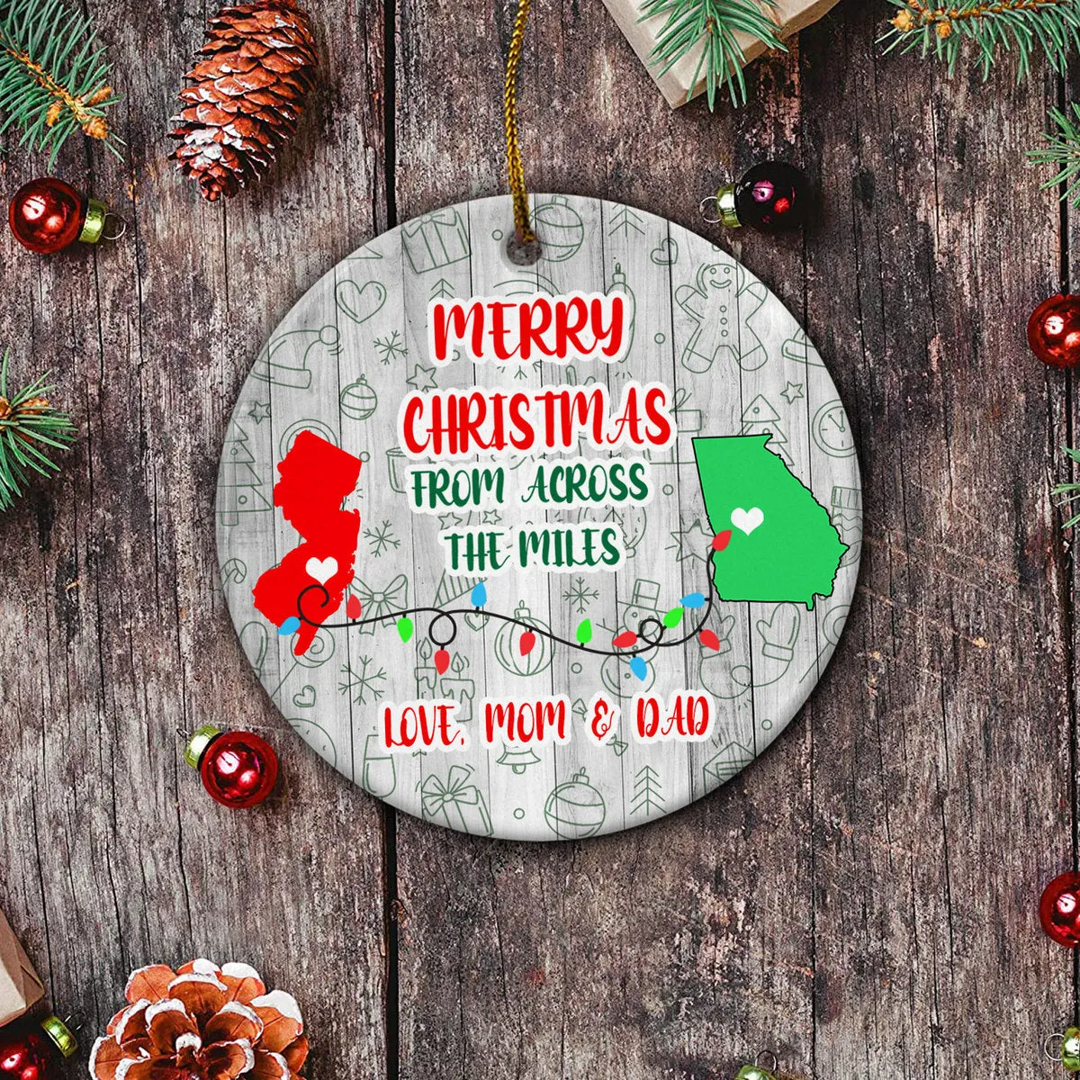 From Across The Miles Long Distance Personalized Ornament, Long Distance Family Gift