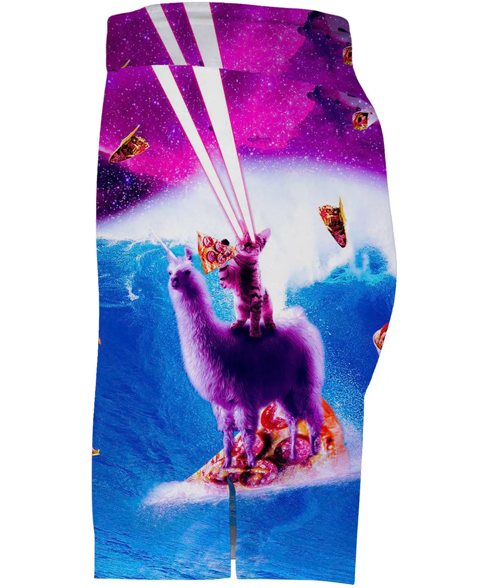 Funny Surfing Cat Pink Sky Kick Boxing Trunks MMA Shorts