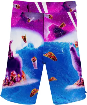 Funny Surfing Cat Pink Sky Kick Boxing Trunks MMA Shorts