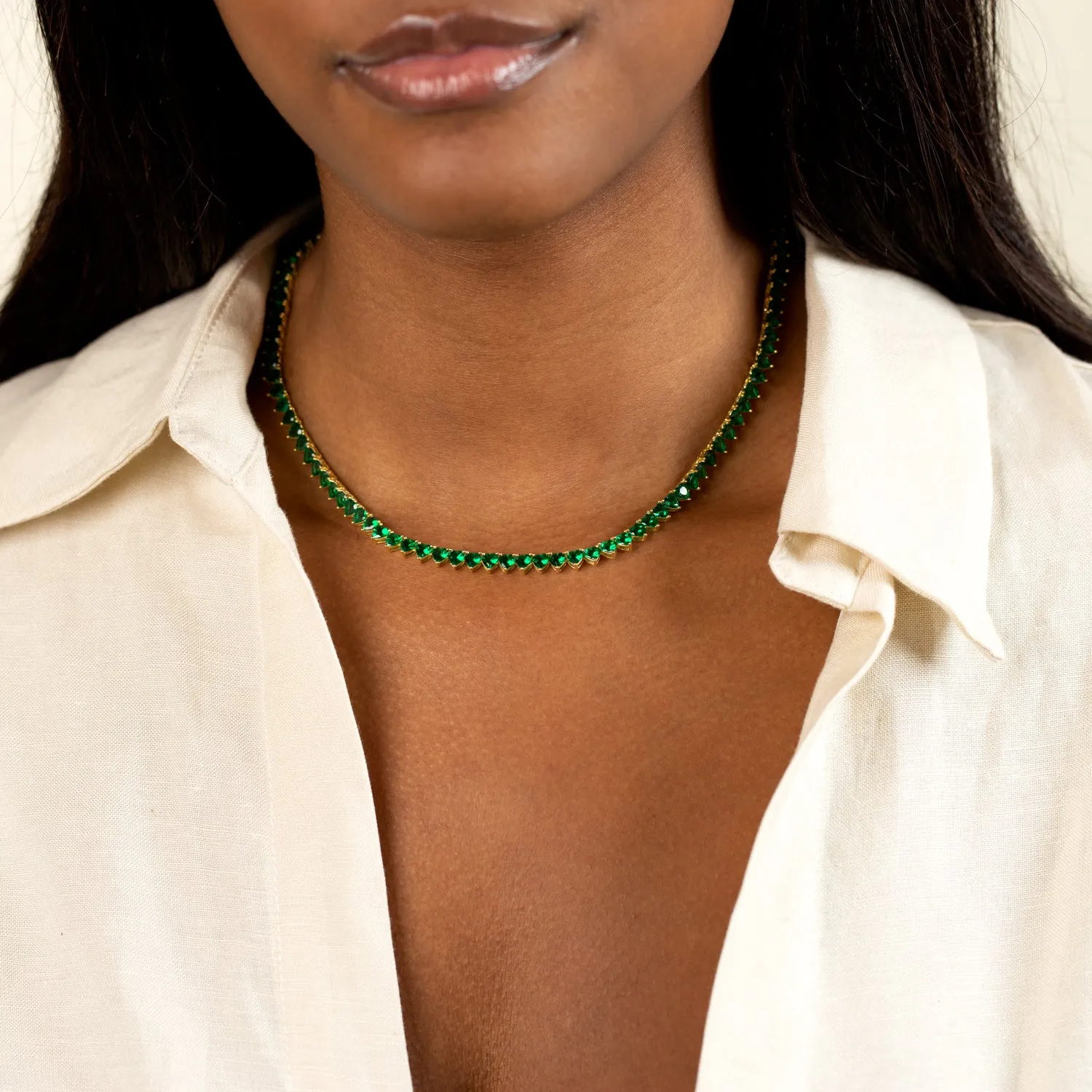 Gemstone Heart Tennis Necklace
