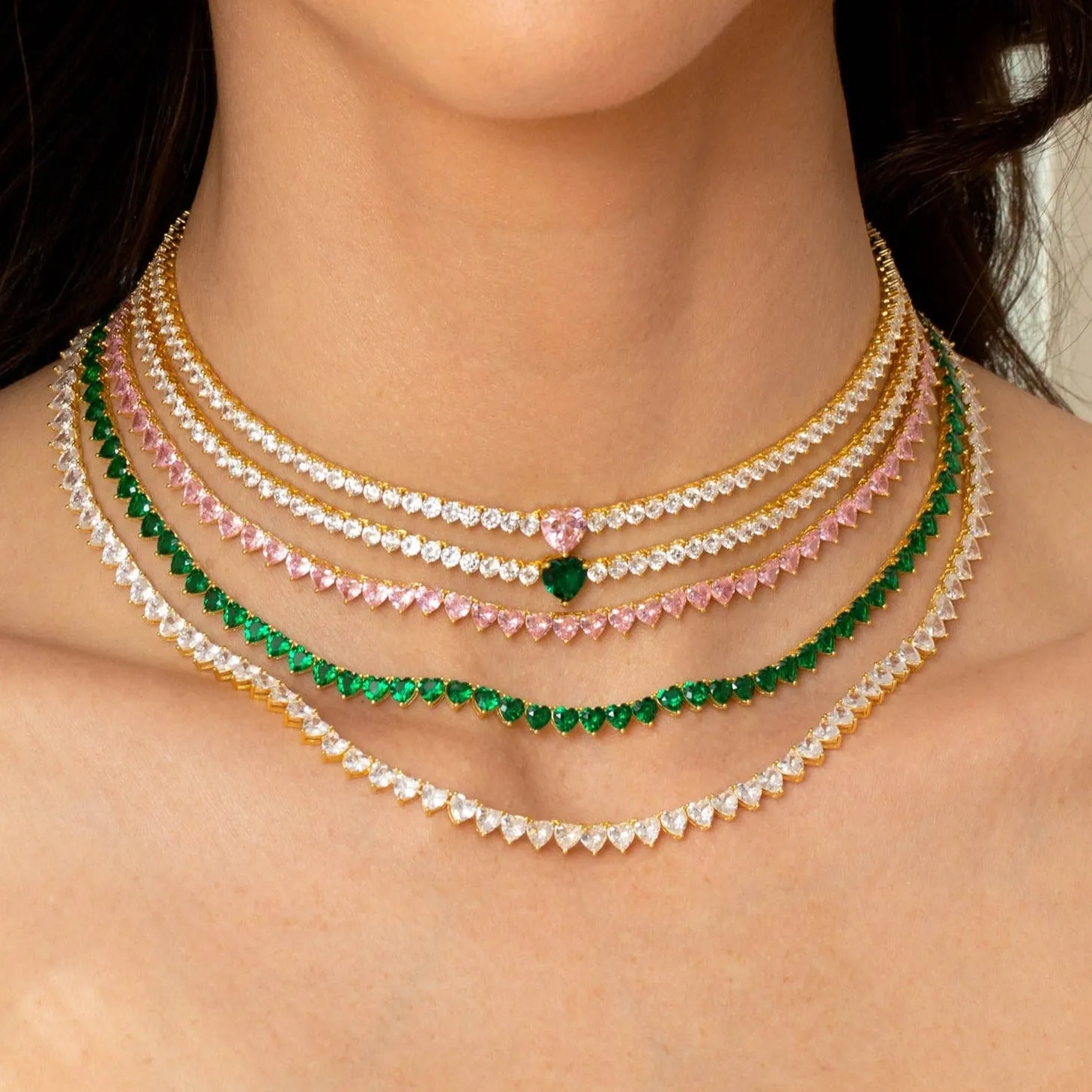 Gemstone Heart Tennis Necklace