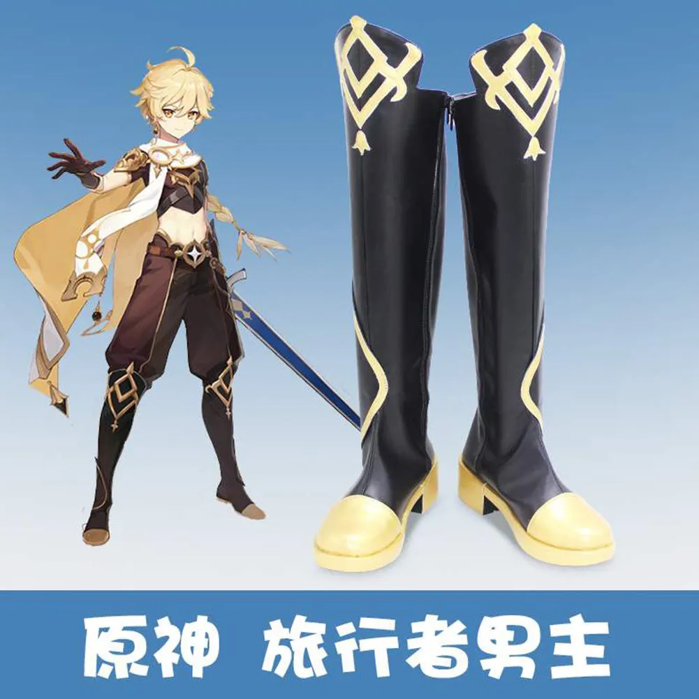 Genshin Impact Traveler  Cosplay Shoes Boots Halloween Costumes Accessory Custom Made