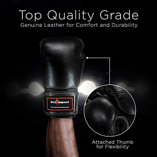 Genuine Leather Boxing Gloves Black 12 Oz. Pro Impact 80 Value