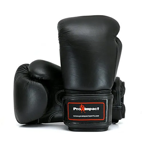 Genuine Leather Boxing Gloves Black 12 Oz. Pro Impact 80 Value