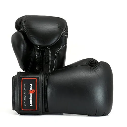 Genuine Leather Boxing Gloves Black 12 Oz. Pro Impact 80 Value