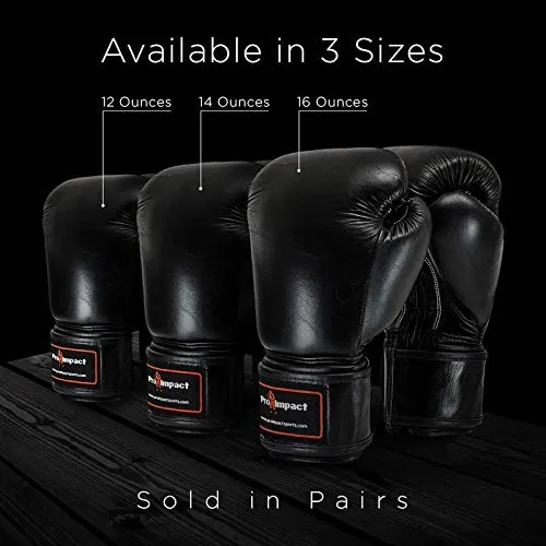 Genuine Leather Boxing Gloves Black 12 Oz. Pro Impact 80 Value