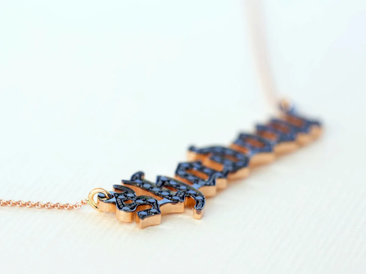 Gothic Black Diamond Name Necklace