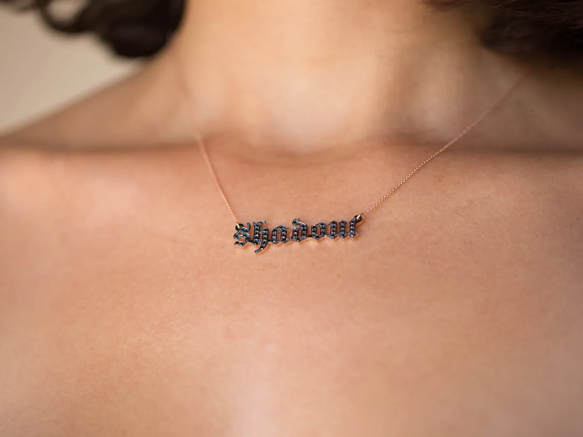 Gothic Black Diamond Name Necklace