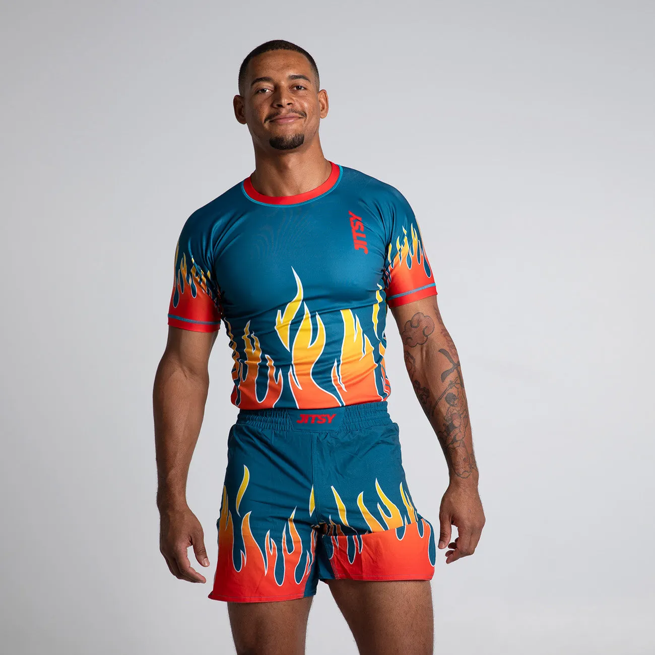 Green Flames Rash Guard - Men
