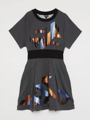 Grey Sequin Detail Mini Dress