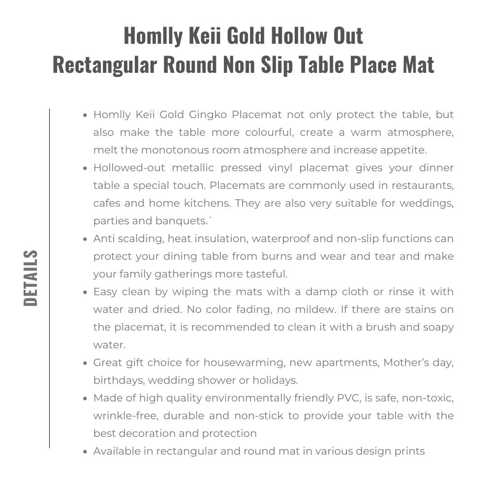 Homlly Keii Gold Hollow Out Rectangular Round Non Slip Table Place Mat