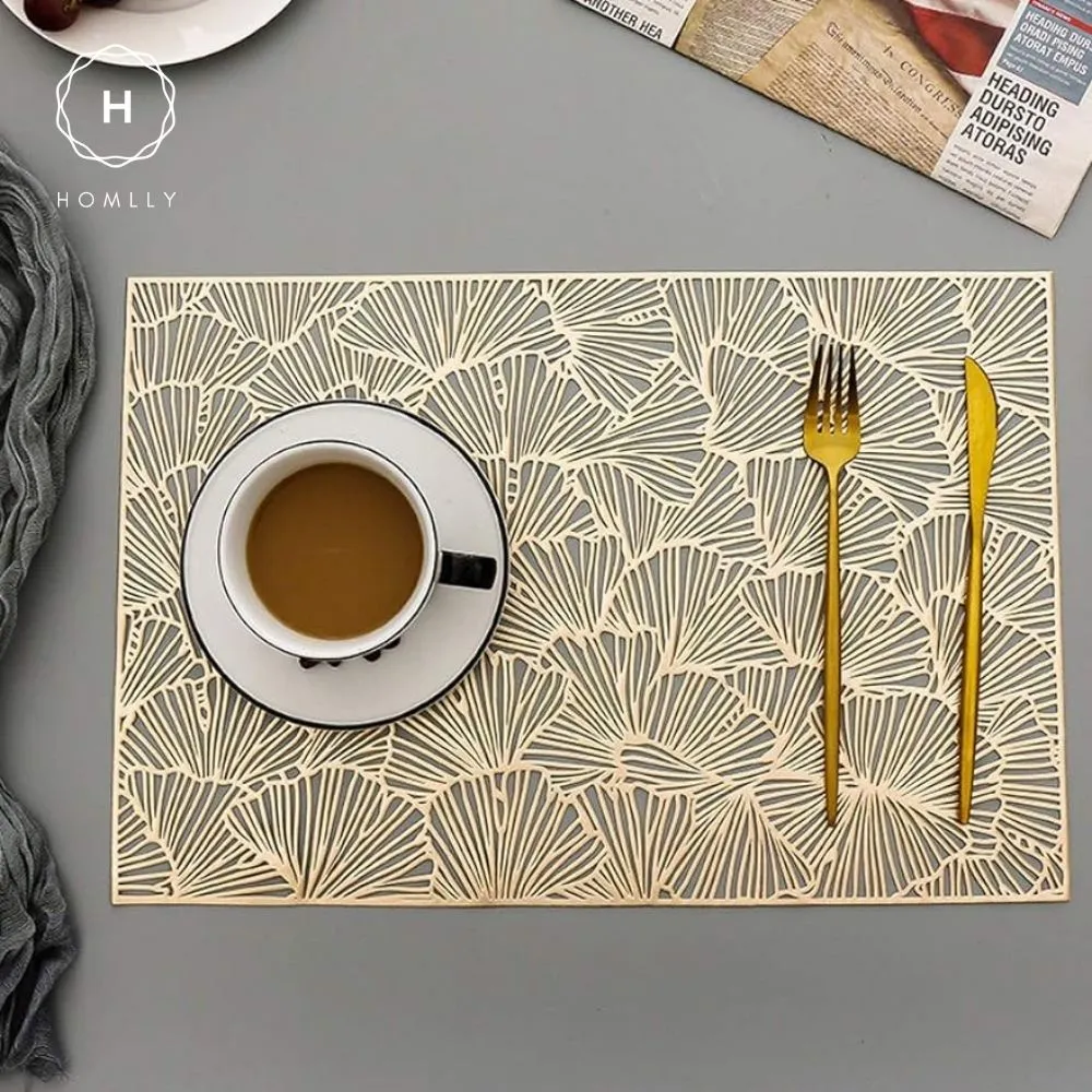 Homlly Keii Gold Hollow Out Rectangular Round Non Slip Table Place Mat