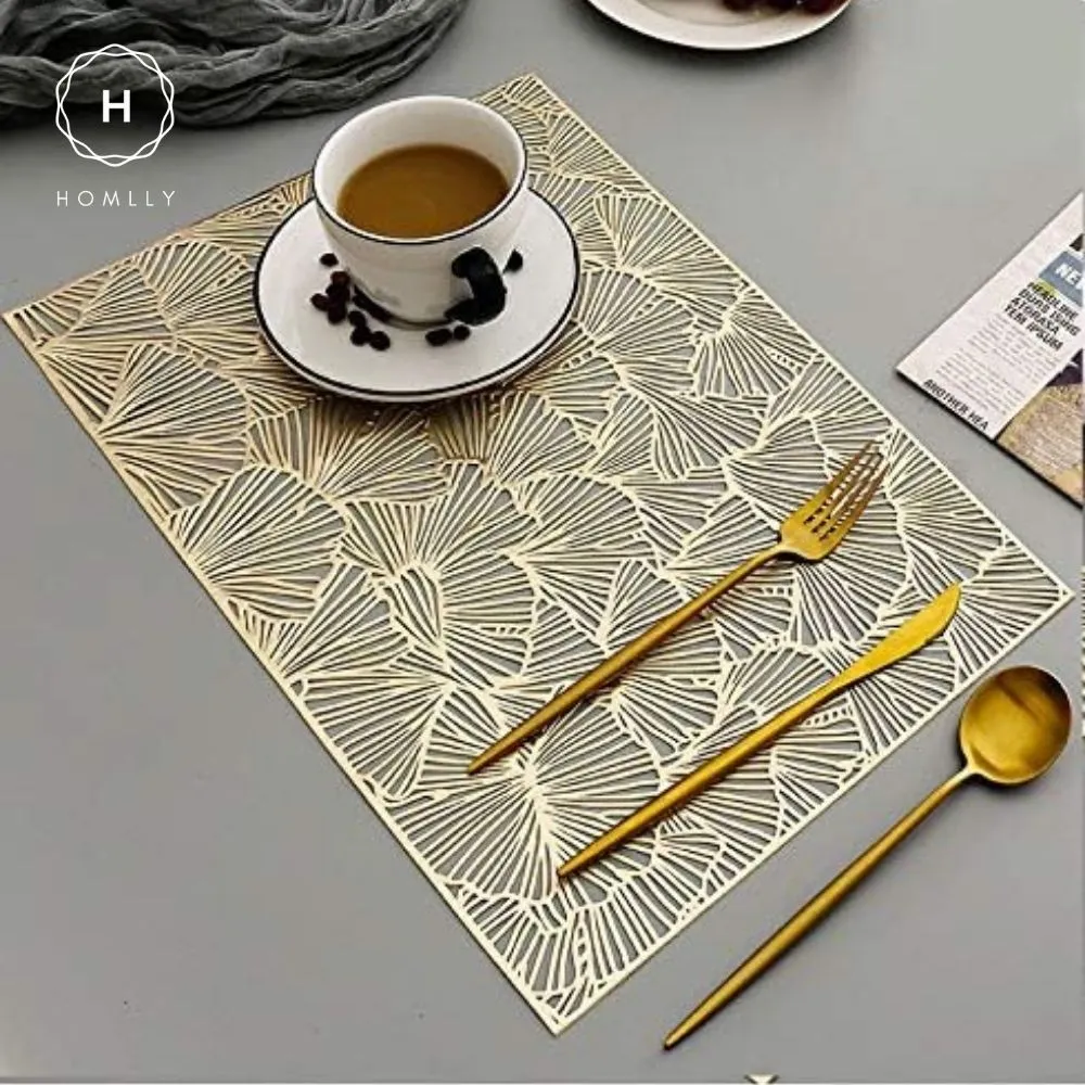 Homlly Keii Gold Hollow Out Rectangular Round Non Slip Table Place Mat
