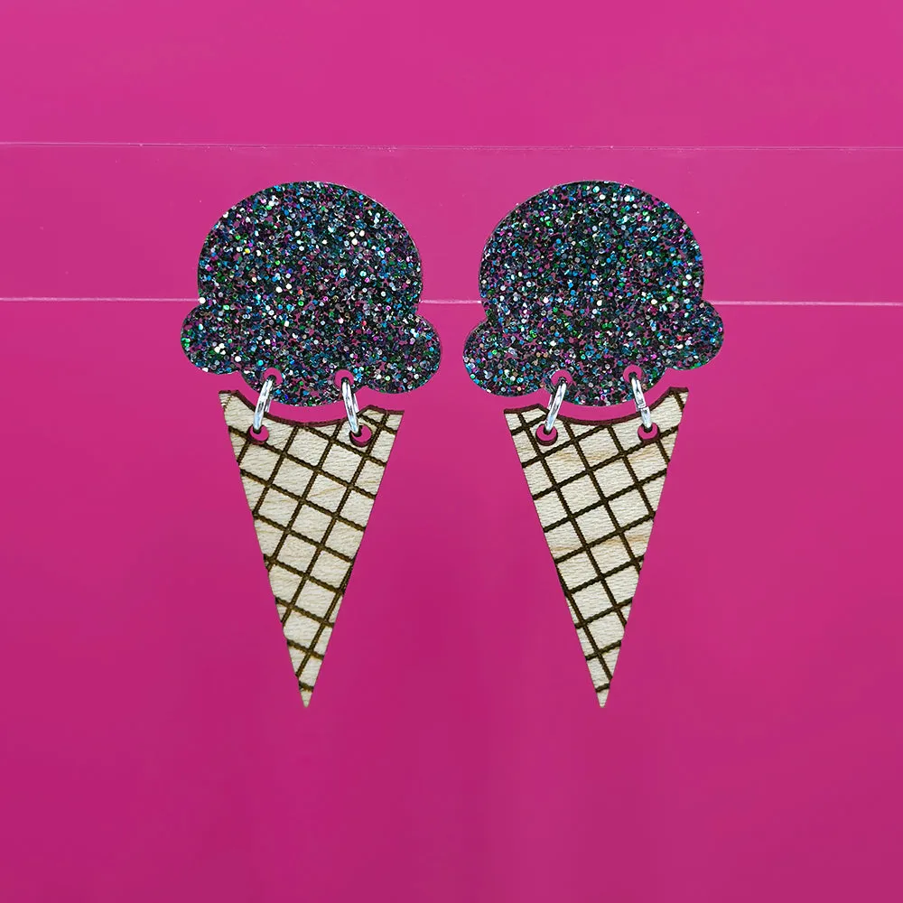 Ice Cream Earrings - Rainbow Glitter