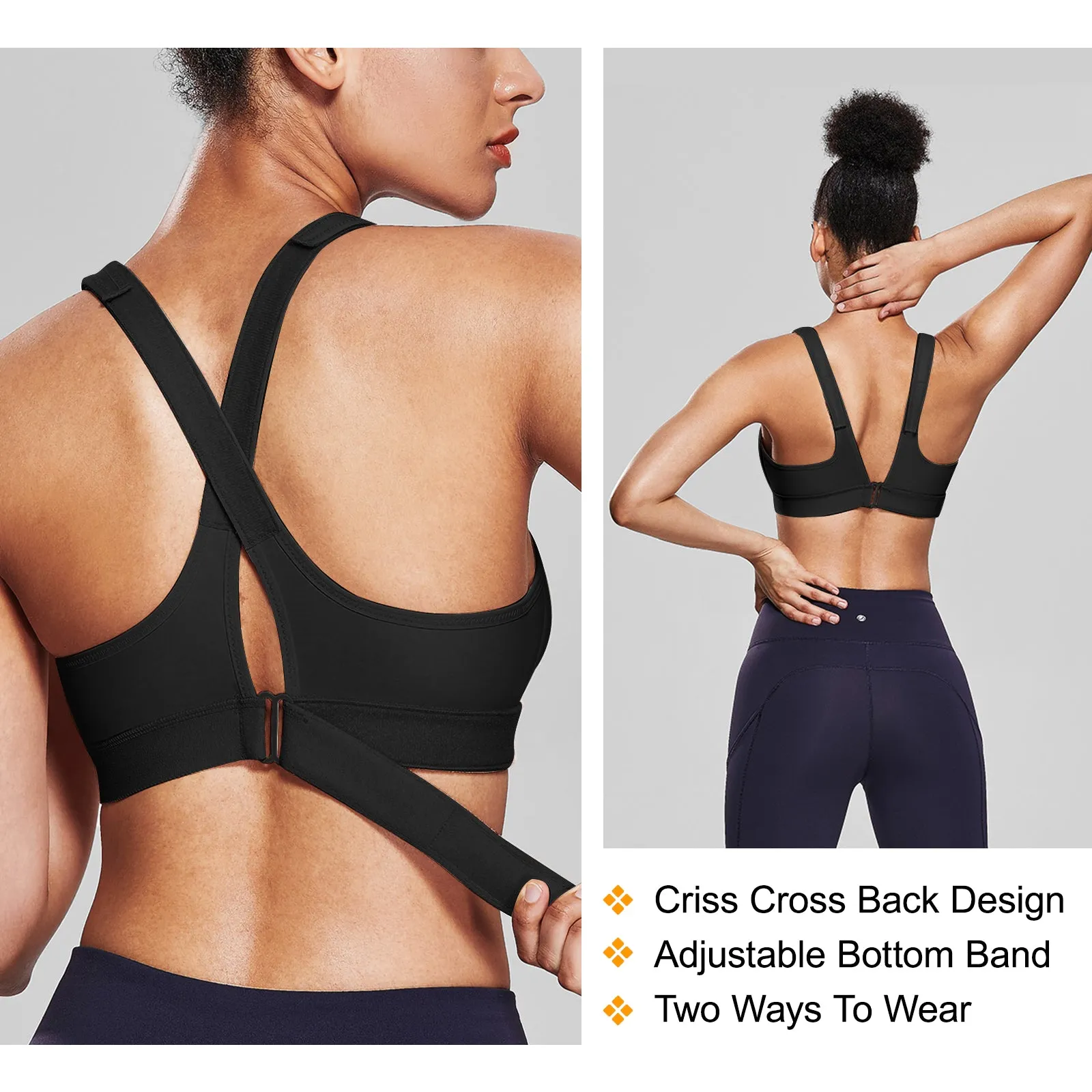 Junlan Women High Impact Front Adjustable Wirefree Padded Racerback Bra