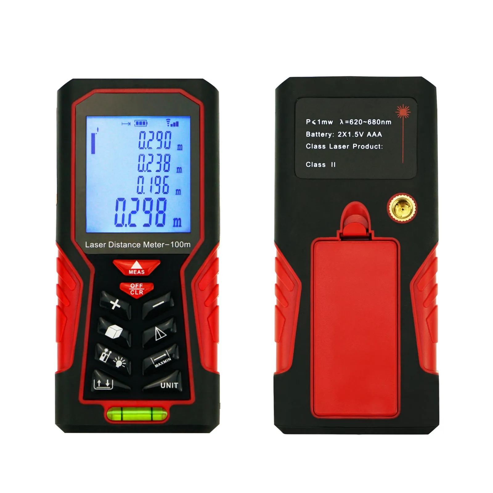 KIB-104 Kibeland Handheld Laser Distance Meter 100m(328ft) Portable Range Finder Area&Volume Measuring Tools Tester with Backlight and Spirit Level, ±1mm accuracy