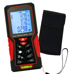 KIB-104 Kibeland Handheld Laser Distance Meter 100m(328ft) Portable Range Finder Area&Volume Measuring Tools Tester with Backlight and Spirit Level, ±1mm accuracy