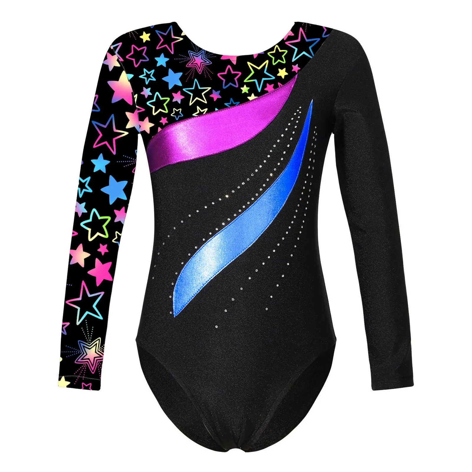 Kids Girls Long Sleeve Ballet Dance Leotard: Printed Jersey Bodysuit for Skating and Stage Performances