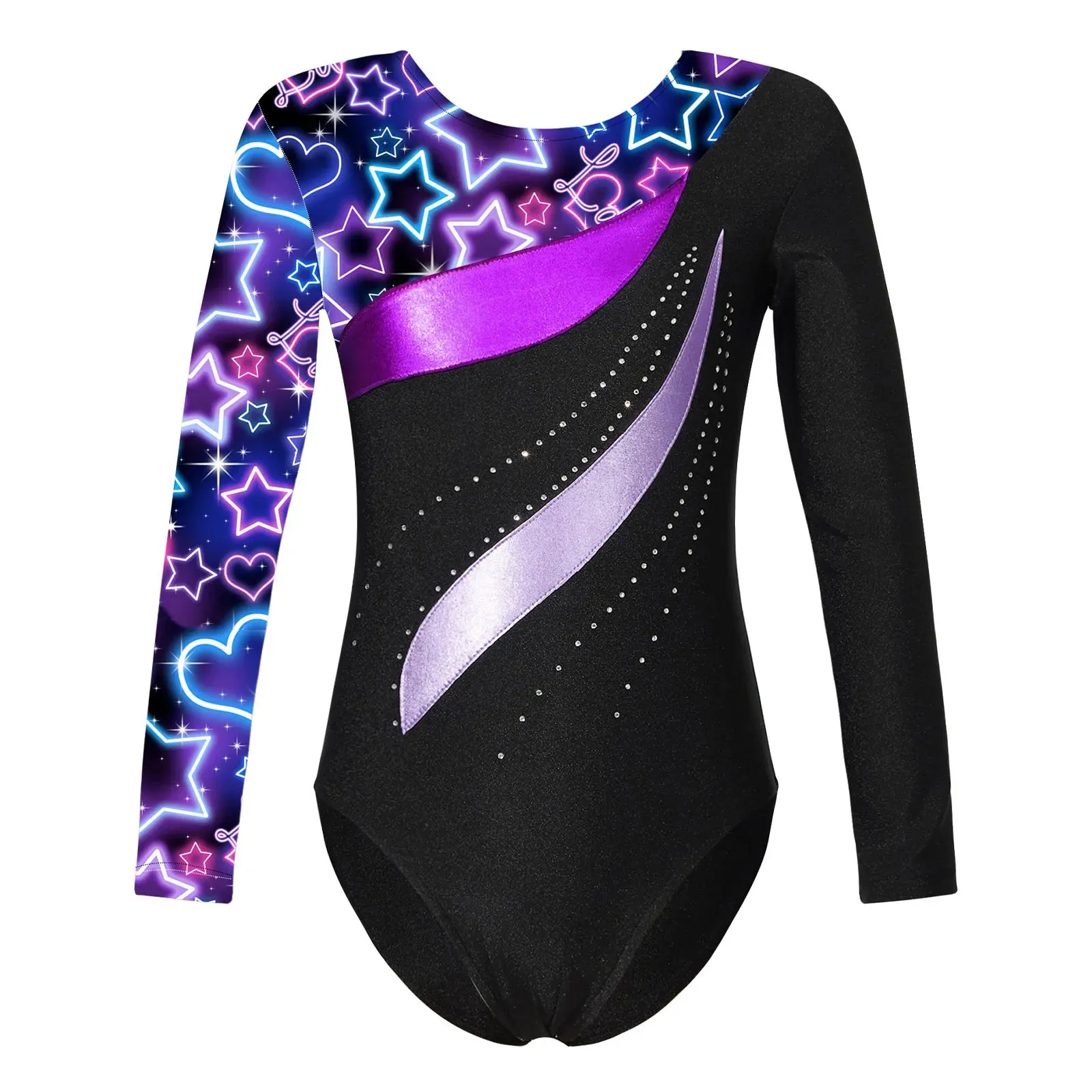 Kids Girls Long Sleeve Ballet Dance Leotard: Printed Jersey Bodysuit for Skating and Stage Performances