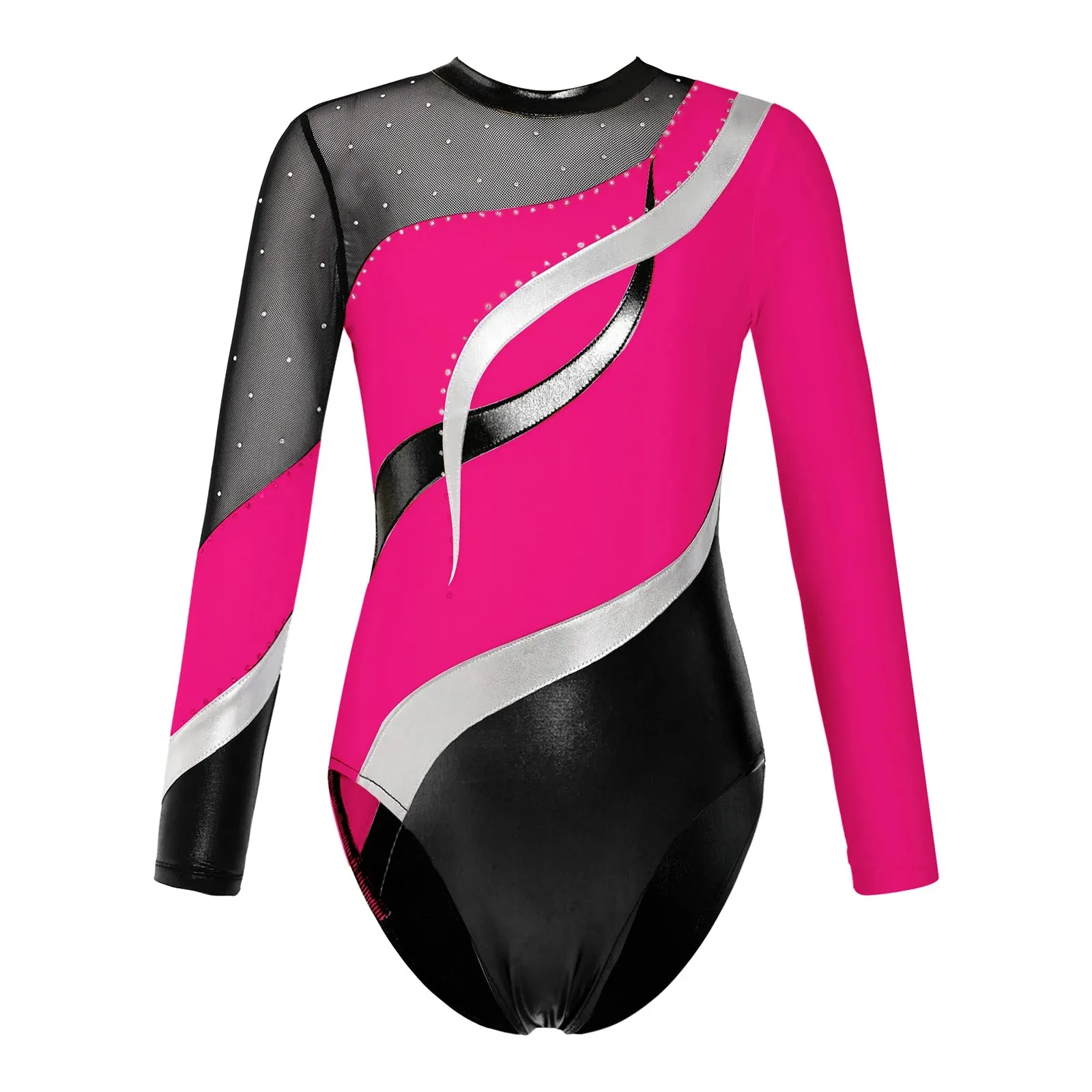 Kids Girls Long Sleeve Ballet Dance Leotard: Printed Jersey Bodysuit for Skating and Stage Performances