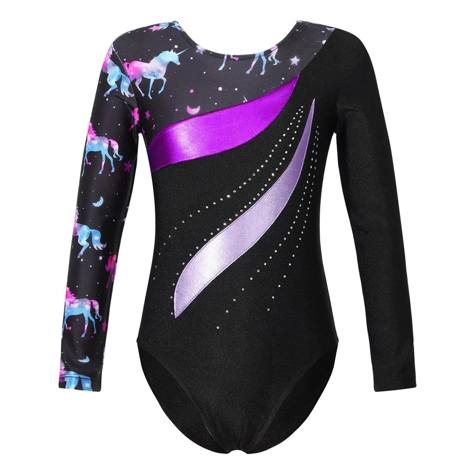 Kids Girls Long Sleeve Ballet Dance Leotard: Printed Jersey Bodysuit for Skating and Stage Performances