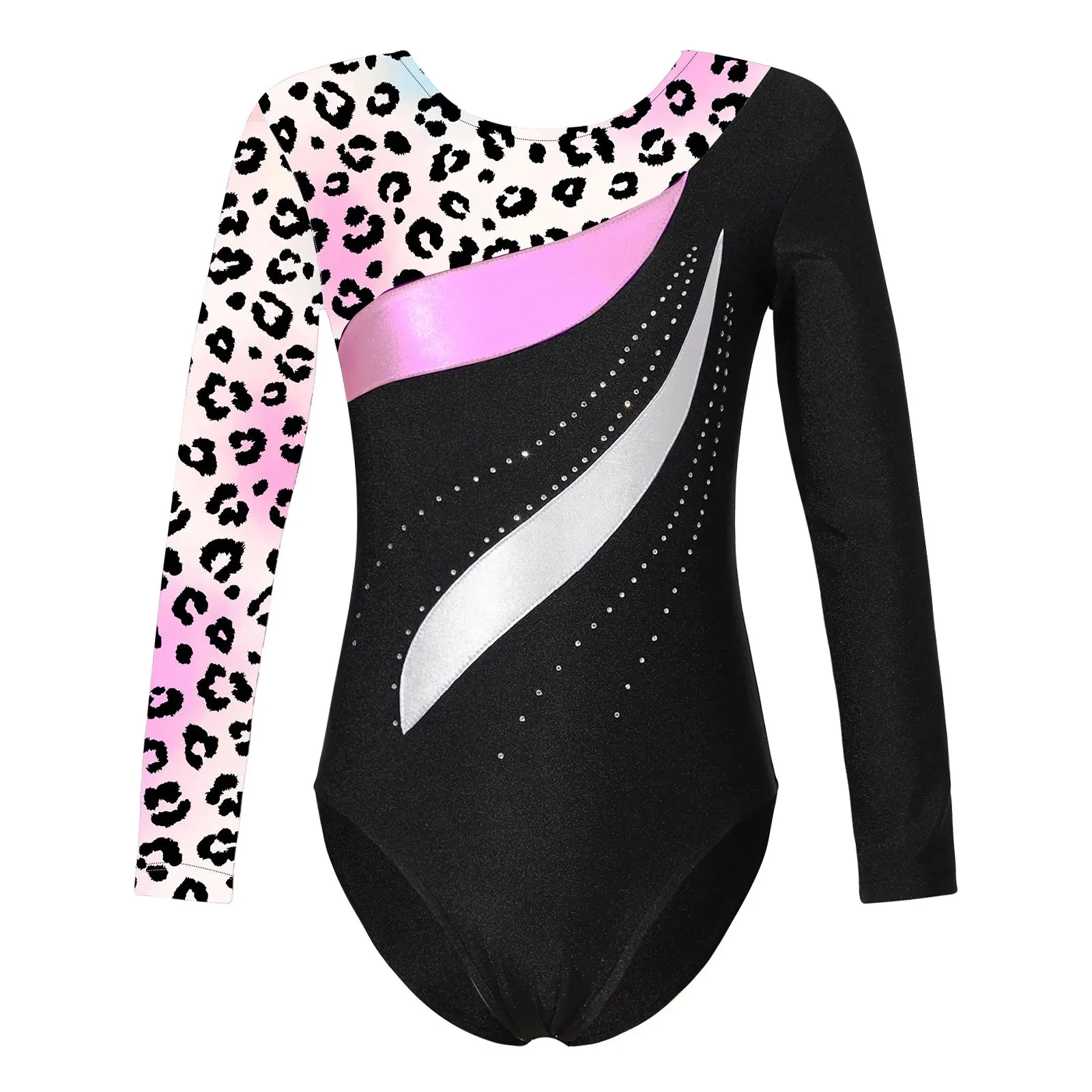 Kids Girls Long Sleeve Ballet Dance Leotard: Printed Jersey Bodysuit for Skating and Stage Performances