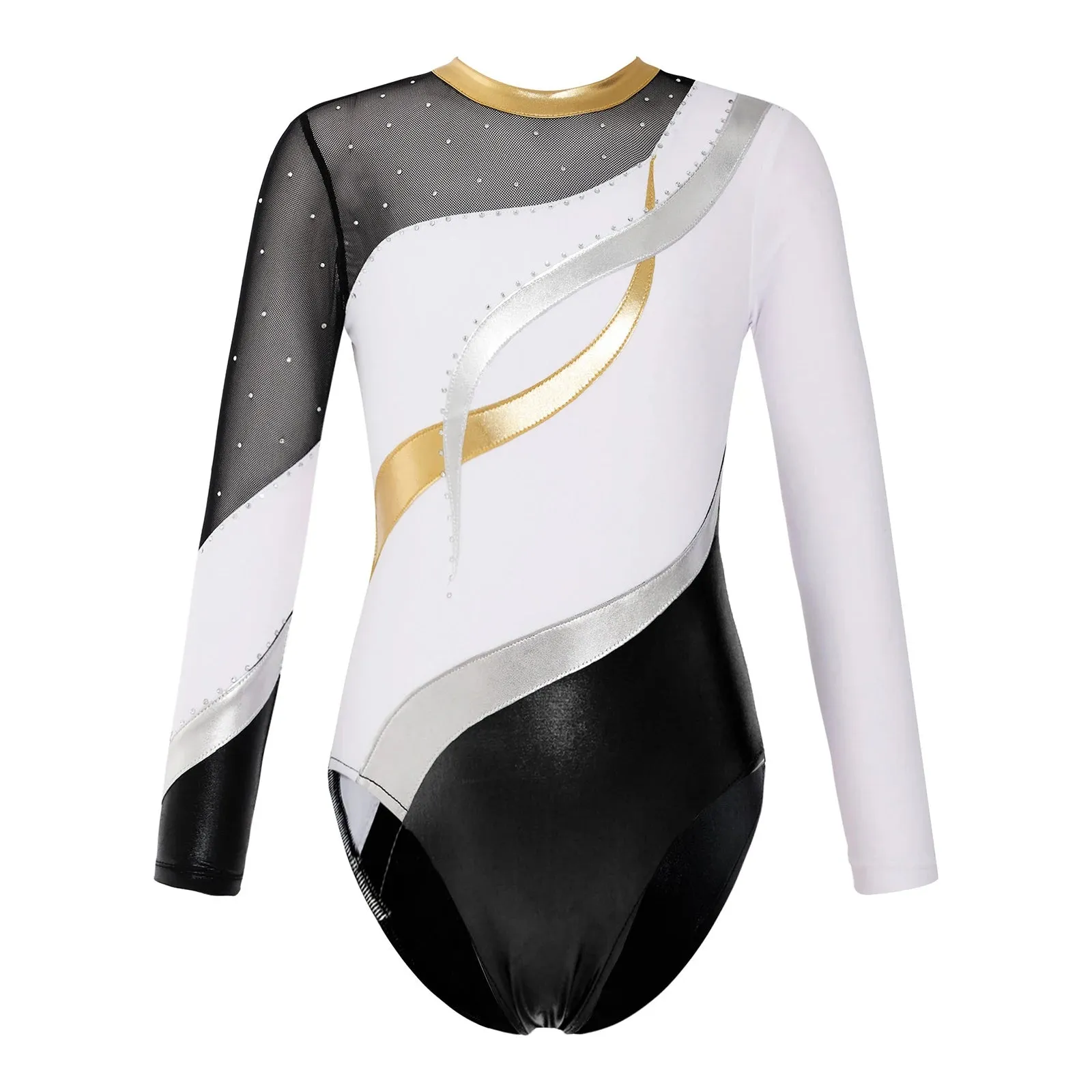 Kids Girls Long Sleeve Ballet Dance Leotard: Printed Jersey Bodysuit for Skating and Stage Performances