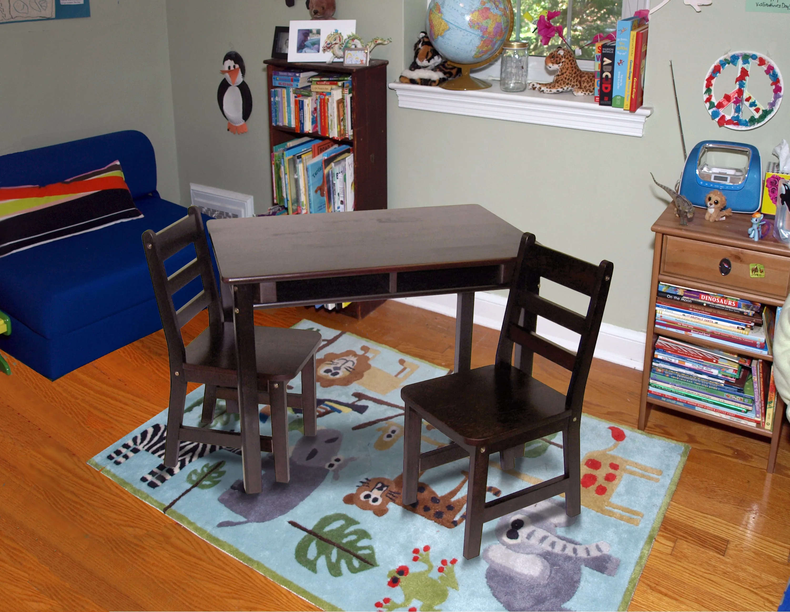 Kids Rectangular Table with Shelves & 2 Chairs