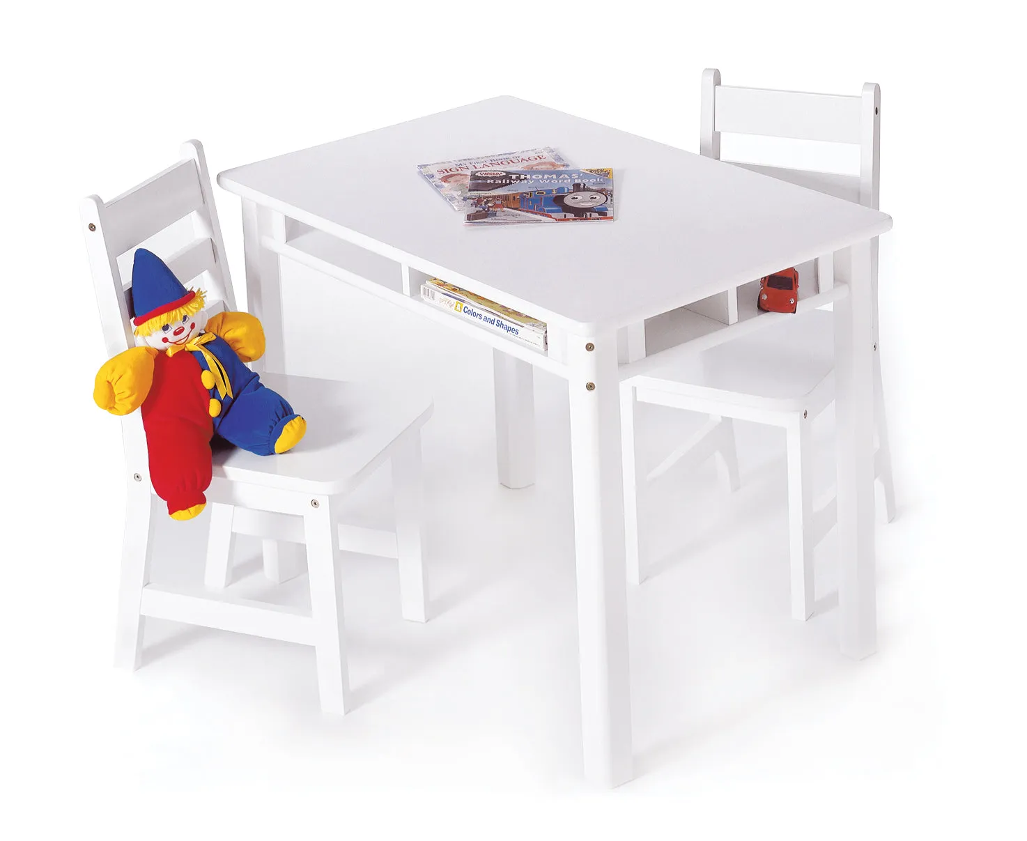 Kids Rectangular Table with Shelves & 2 Chairs