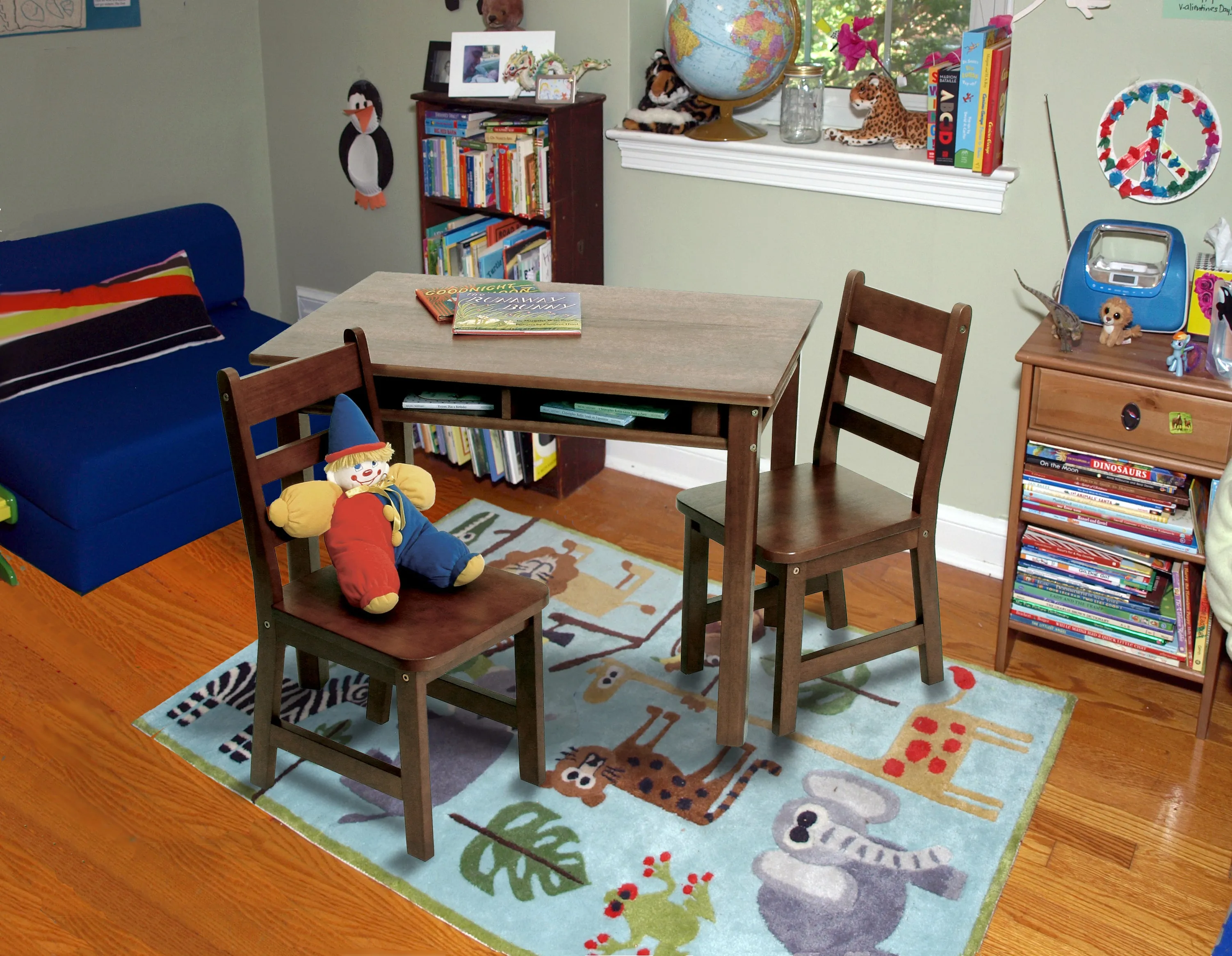 Kids Rectangular Table with Shelves & 2 Chairs