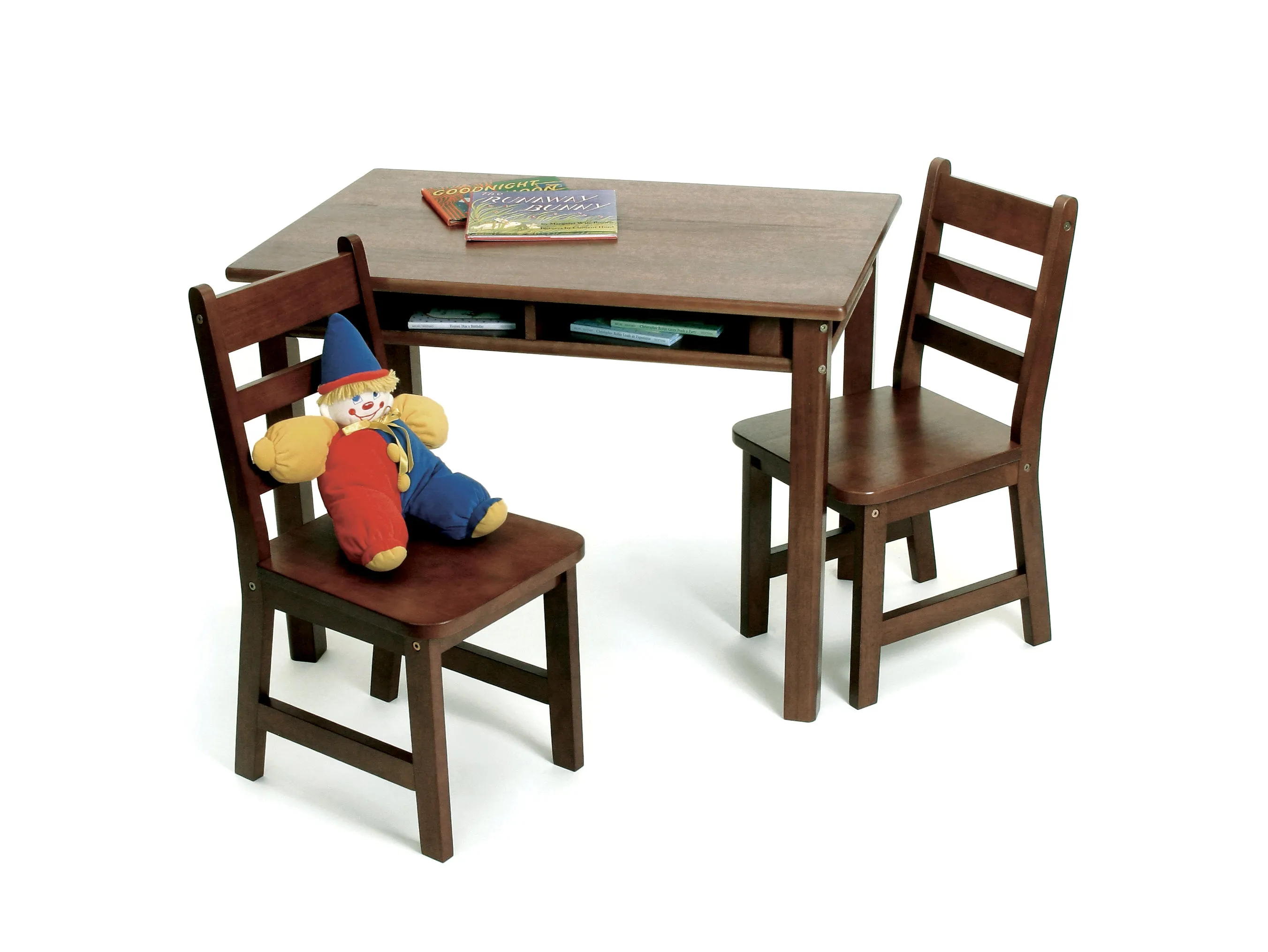 Kids Rectangular Table with Shelves & 2 Chairs
