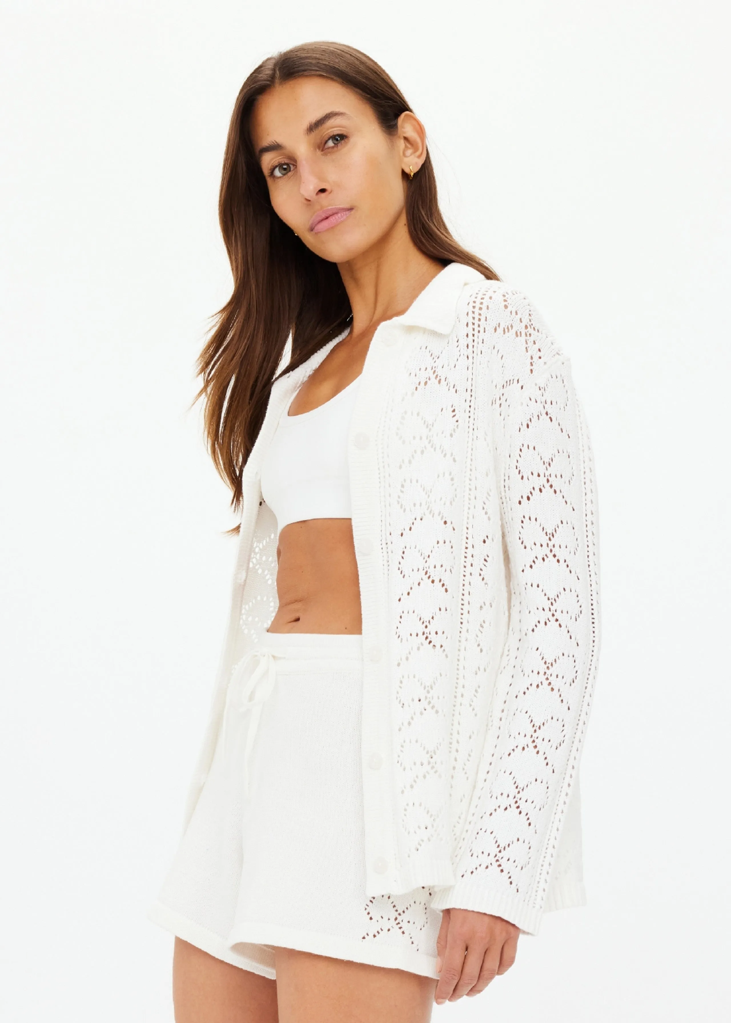 Lavalliere Malia Knit Shirt | White