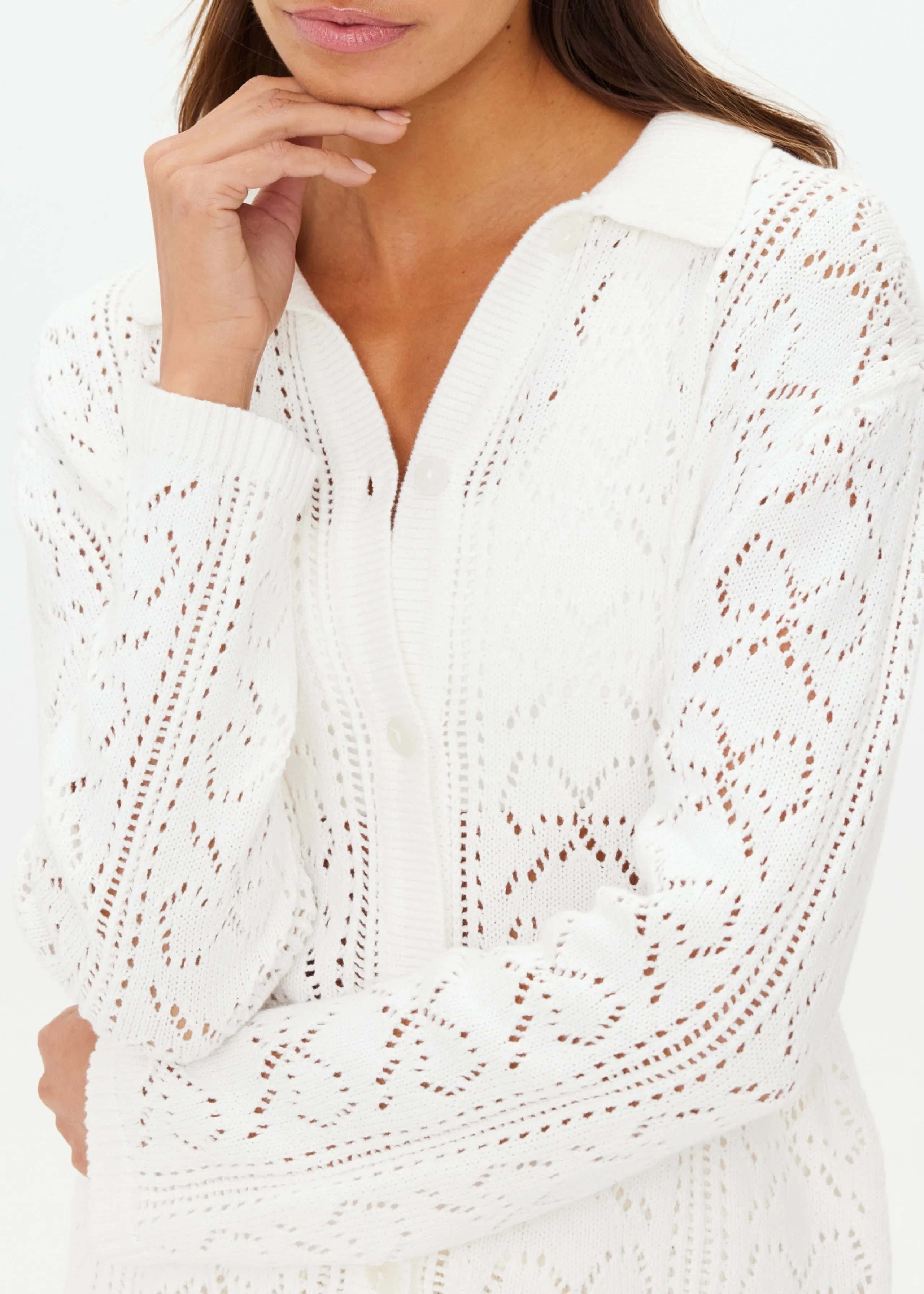 Lavalliere Malia Knit Shirt | White