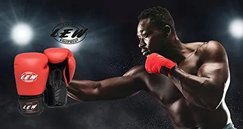 LEW Red/Black Boxing Gloves for Training/ Muay Thai/Punching Bag/Sparring with a Pair of Hand Wraps (Red, 12 OZ)