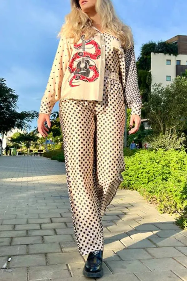Lightweight Heart Print Trousers