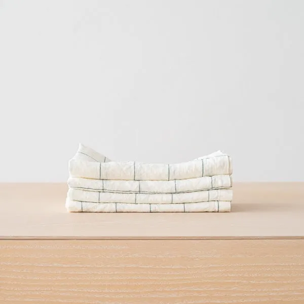 Linen Napkin |- White with Arctic Blue Window Pane
