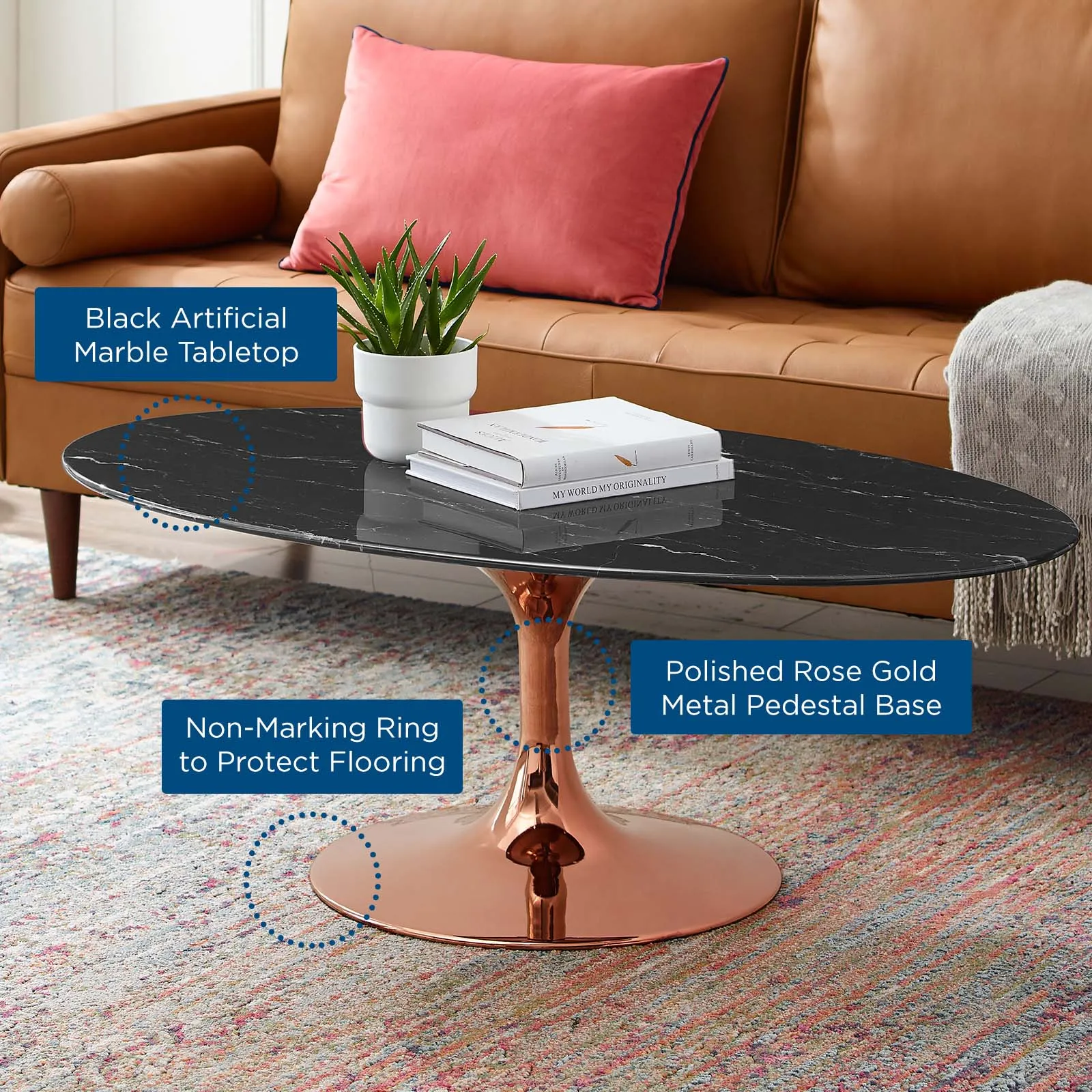LIPPA OVAL FAUX MARBLE COFFEE TABLE