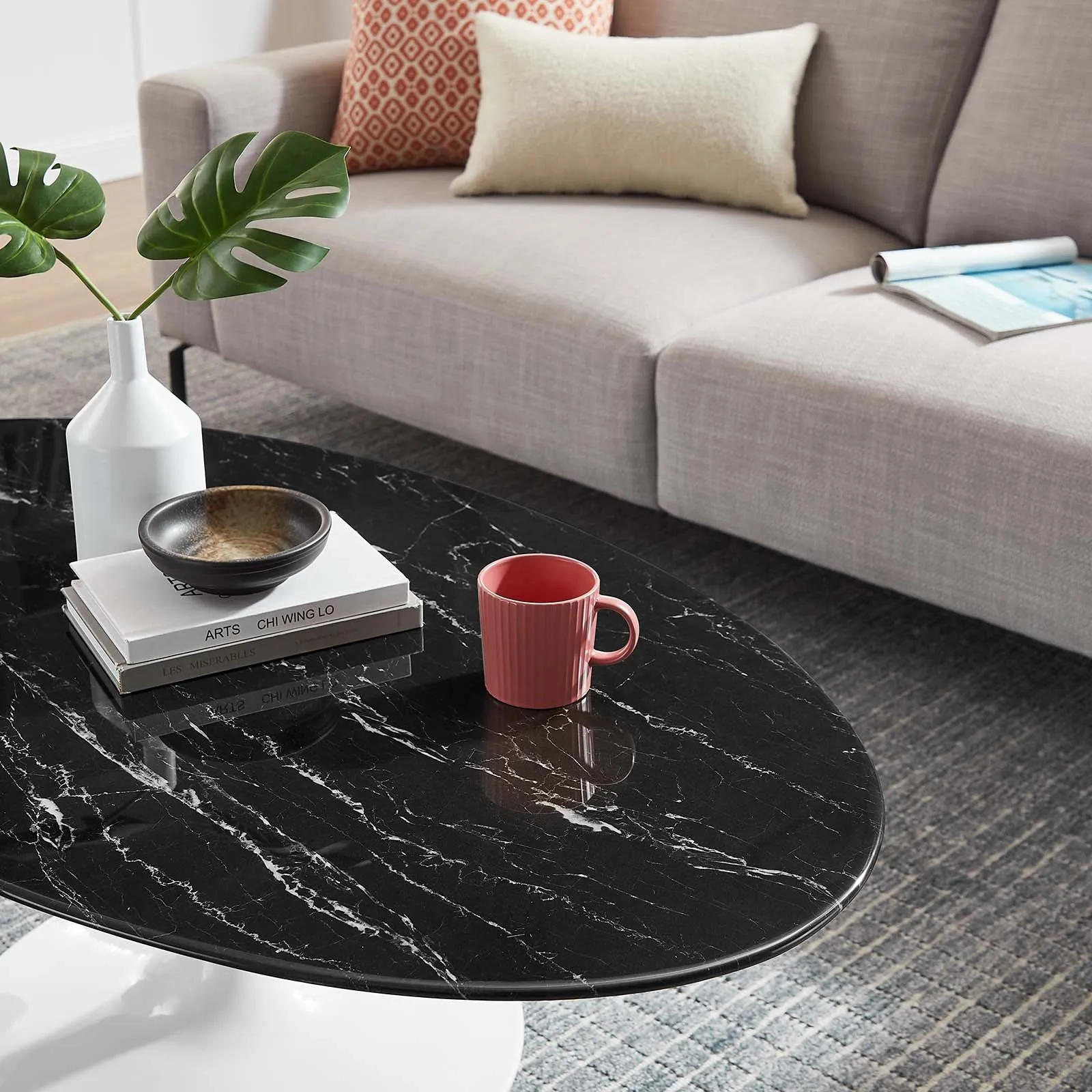 LIPPA OVAL FAUX MARBLE COFFEE TABLE