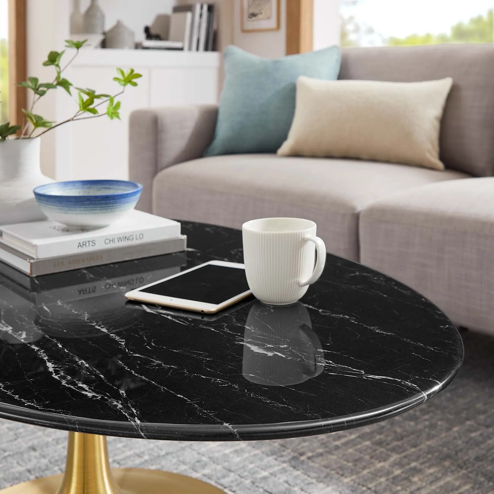 LIPPA OVAL FAUX MARBLE COFFEE TABLE