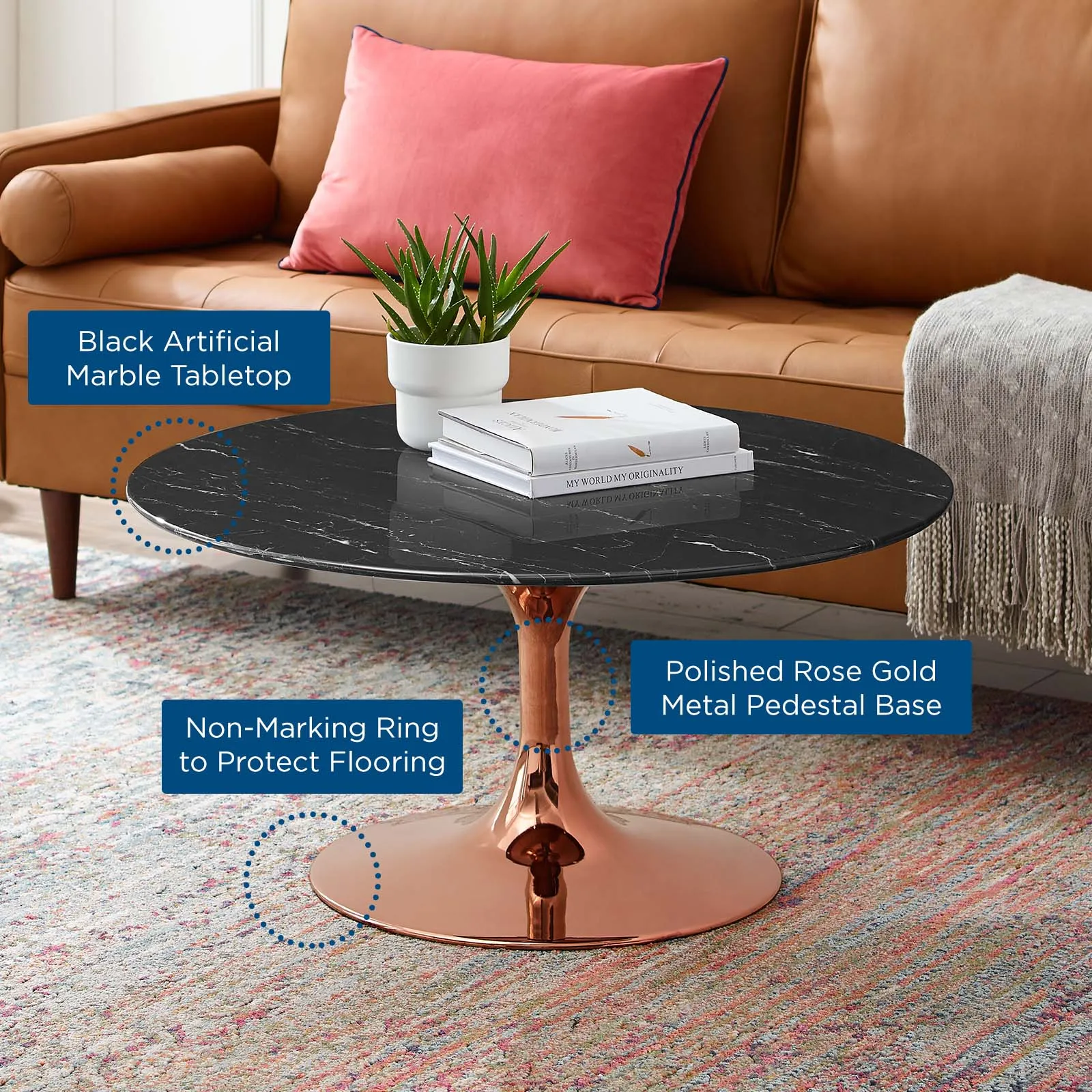 LIPPA ROUND FAUX MARBLE COFFEE TABLE